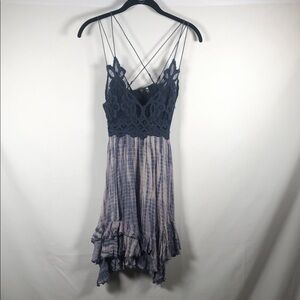 Free People Adella Lace-Trim Tie-Dye Slip Dress Boho Festival